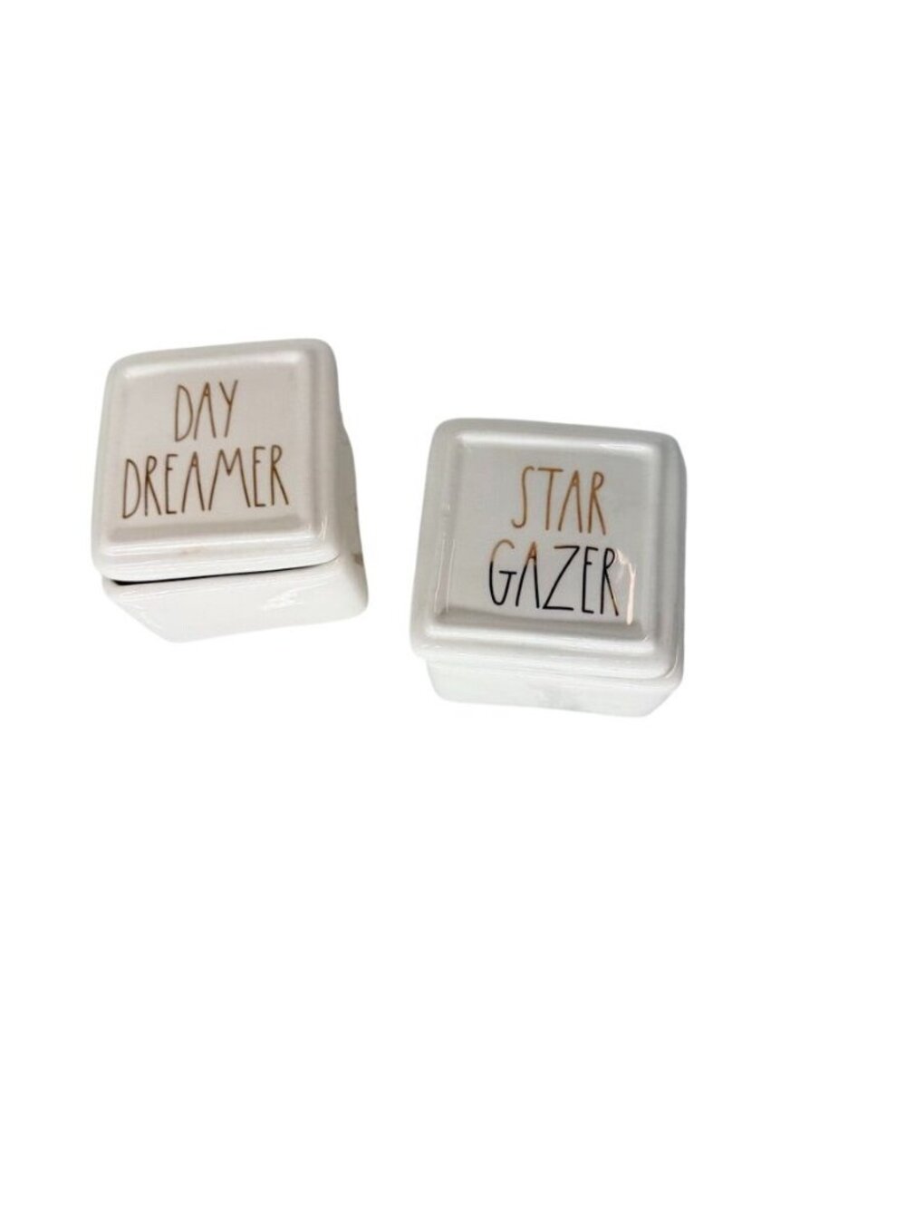 Rae Dunn Day Dreamer & Star Gazer Iridescent Ceramic Trinket Box, set of 2
